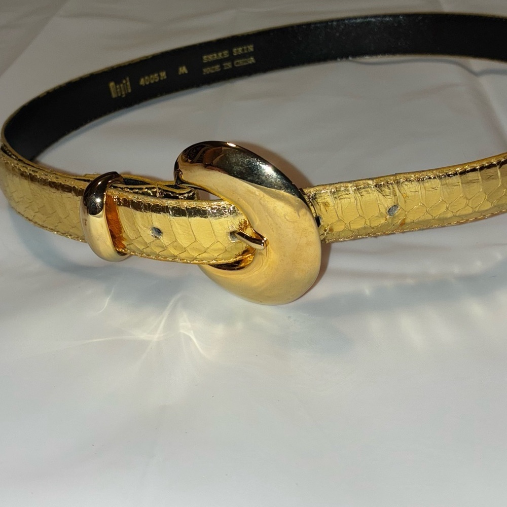 2/$35 Magid Gold Snake Skin Belt Large Buckle 32” mob wife elegant retro